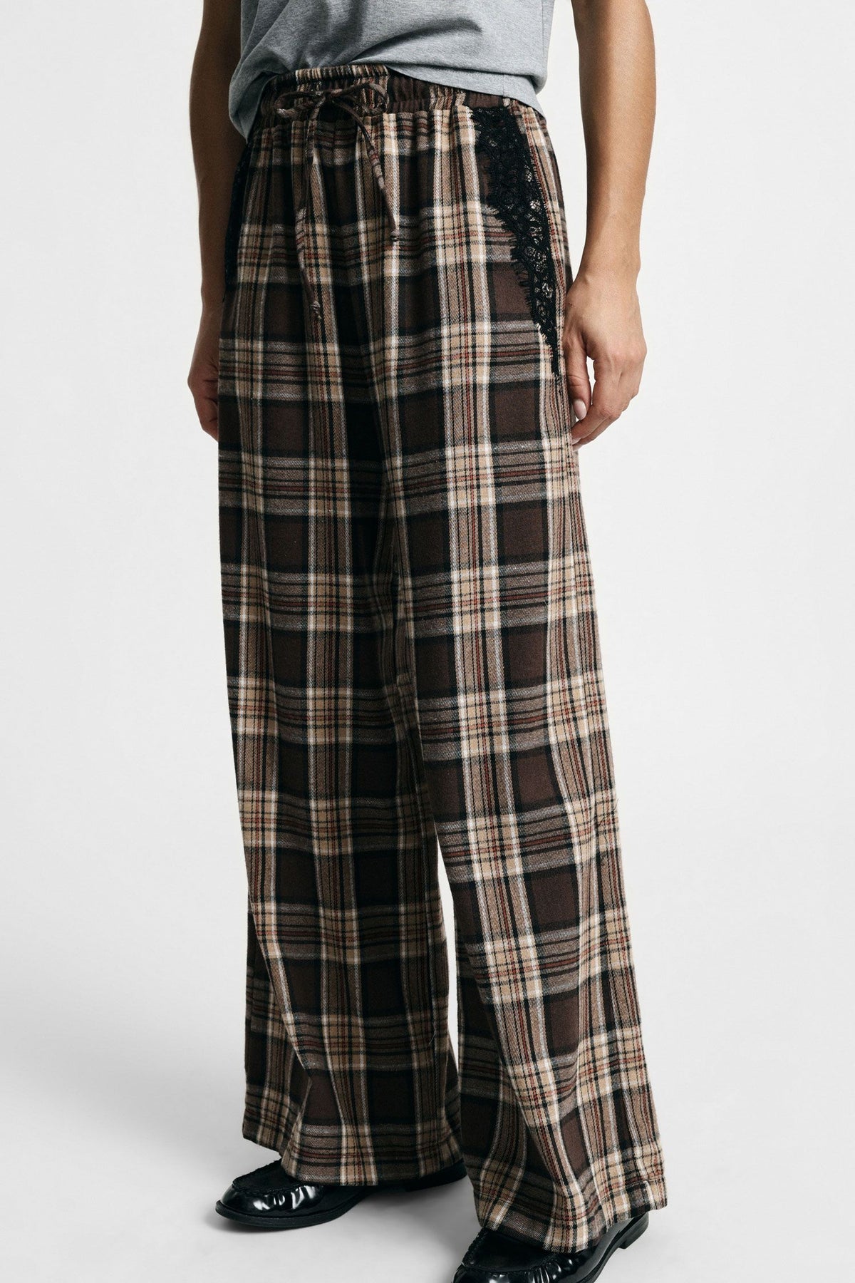 Pantaloni palazzo a quadri con coulisse Please - Beige/Moro