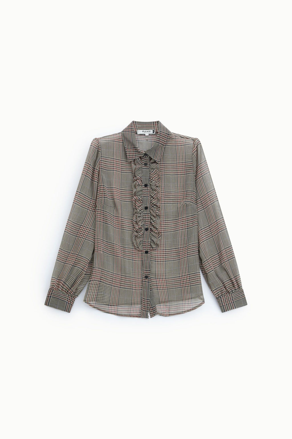 Camicia stampa check con rouches e maniche lunghe Please -  Nero/Burro