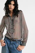 Camicia stampa check con rouches e maniche lunghe Please -  Nero/Burro