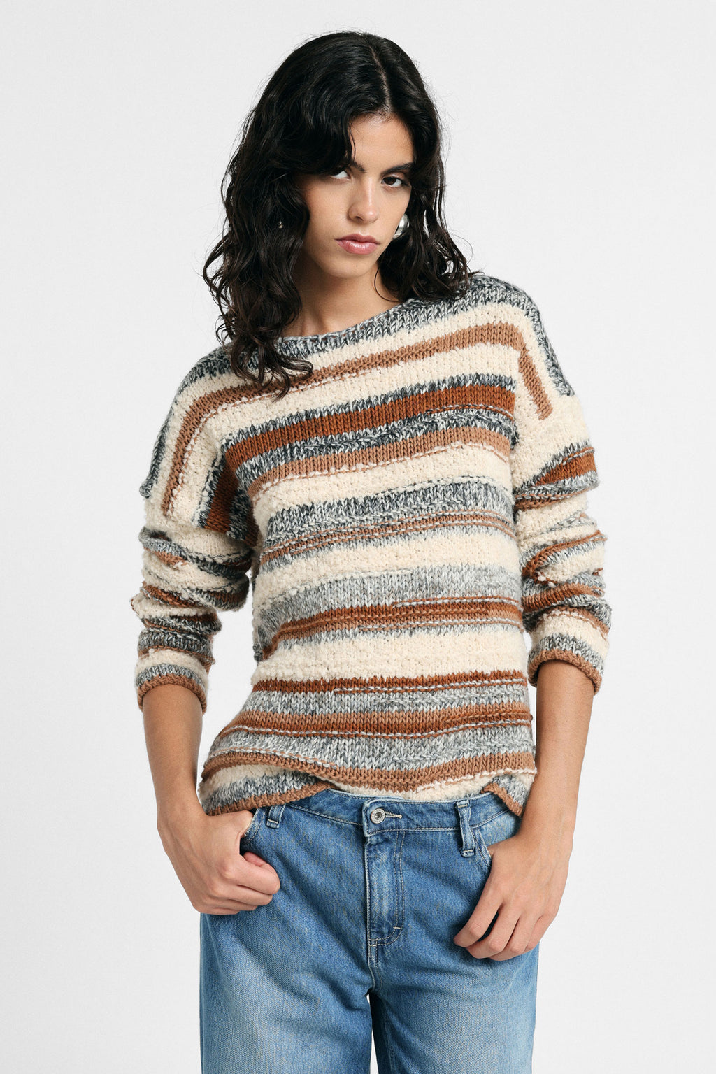 Maglione pullover a righe con maniche lunghe Please - Multicolor