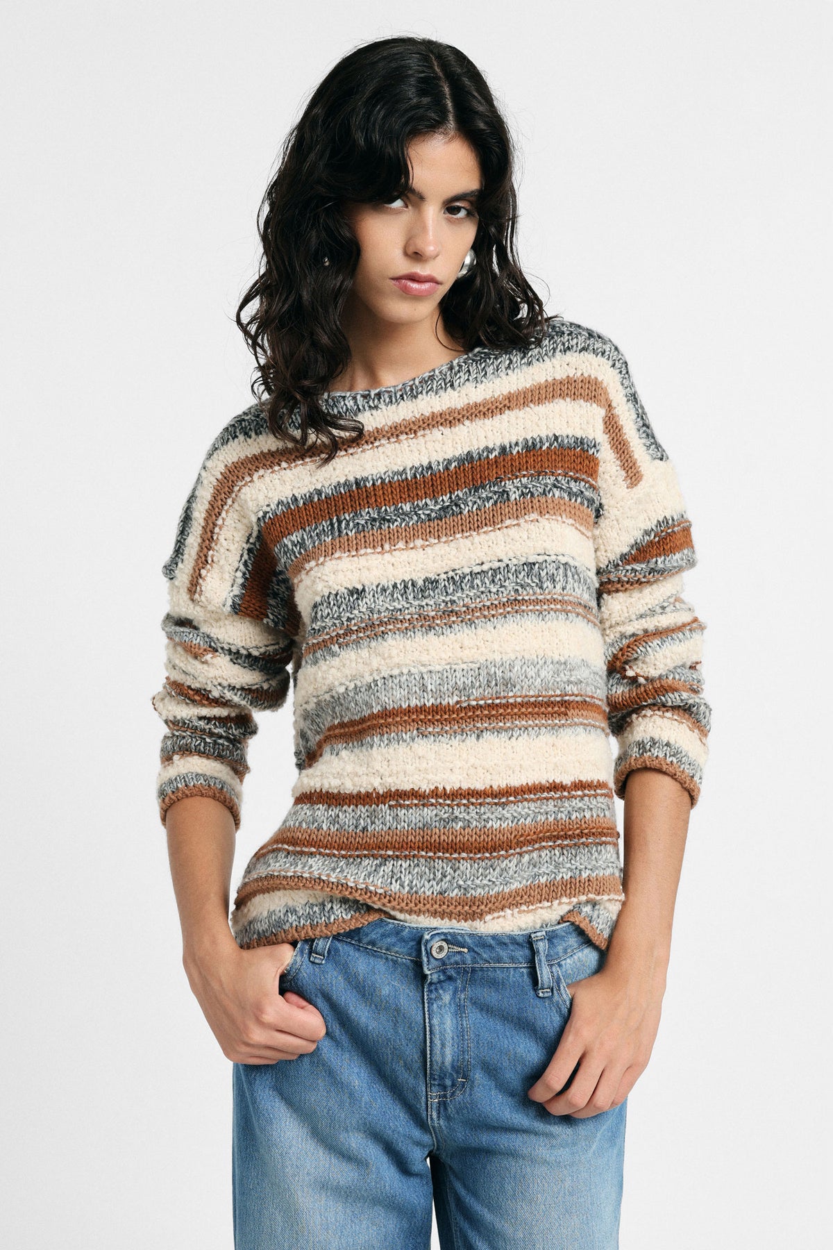 Maglione pullover a righe con maniche lunghe Please - Multicolor
