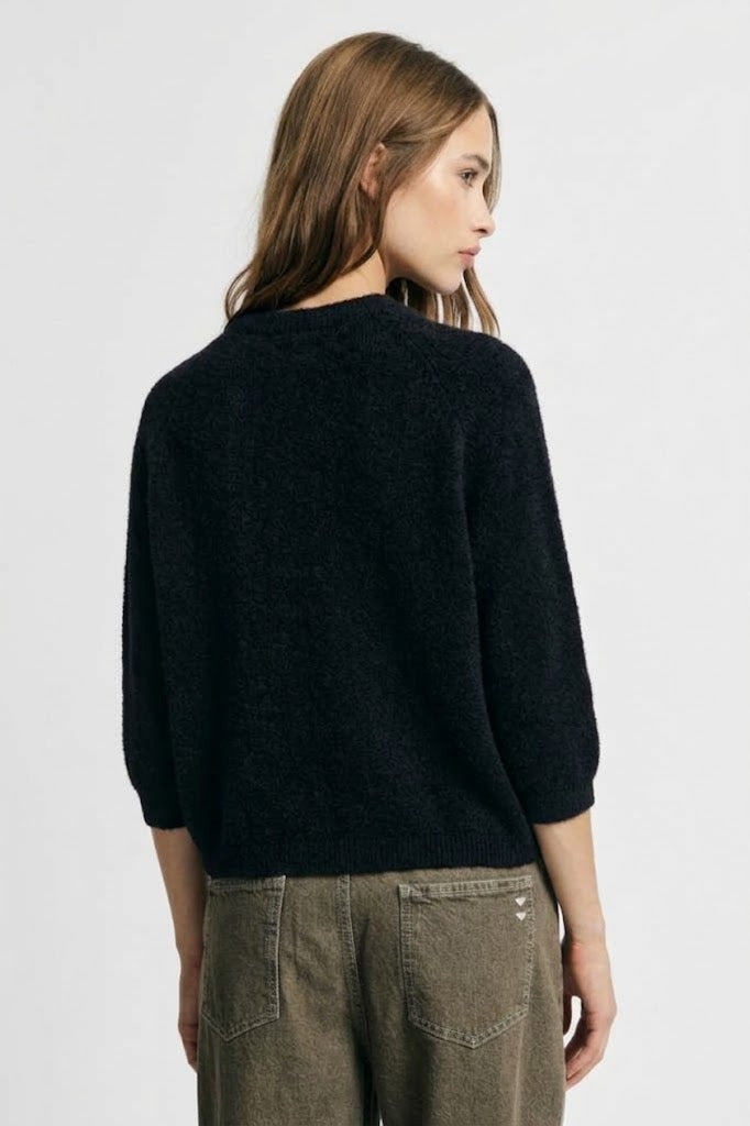 Maglione girocollo maniche 3/4 tinta unita Please - Nero