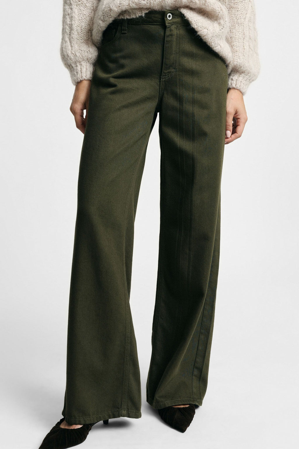 Pantaloni palazzo gamba dritta cinque tasche Please - Warm Kaki