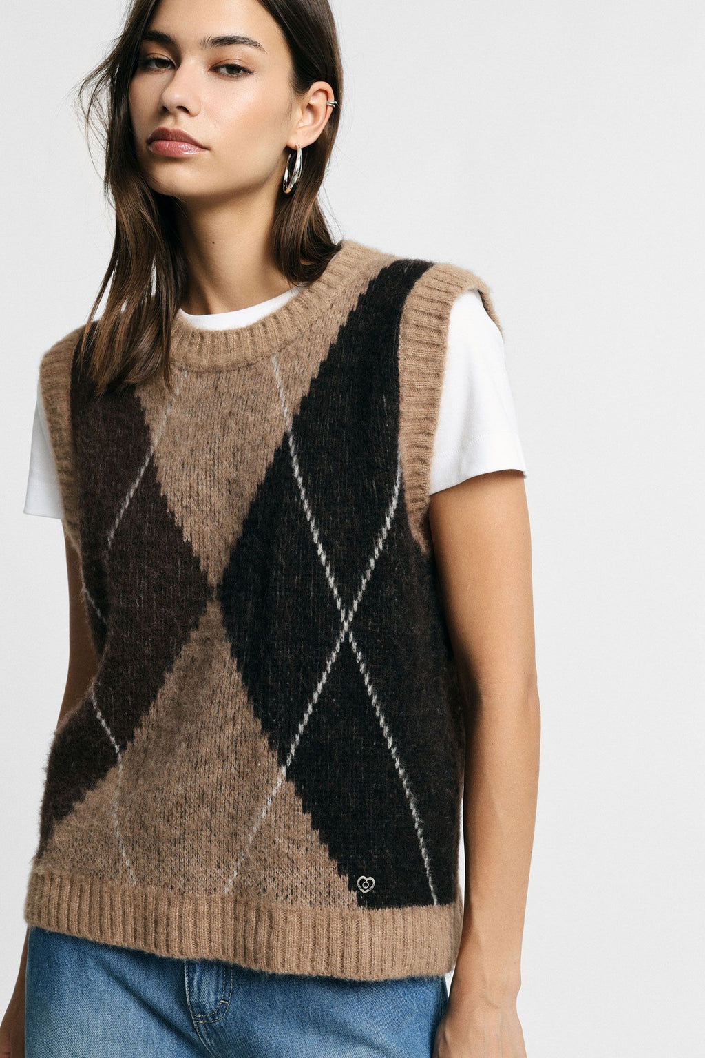 Maglia gilet a rombi girocollo Please - Tortora/Moro