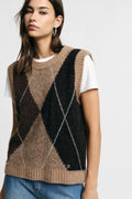 Maglia gilet a rombi girocollo Please - Tortora/Moro