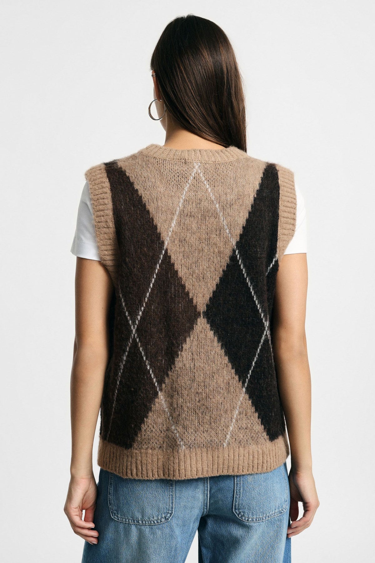 Maglia gilet a rombi girocollo Please - Tortora/Moro