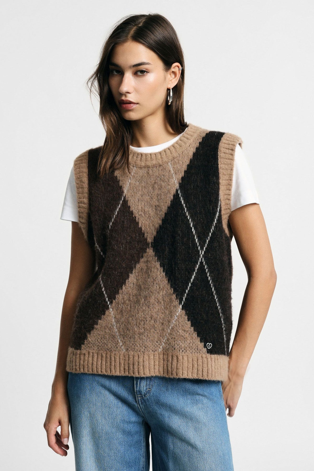 Maglia gilet a rombi girocollo Please - Tortora/Moro