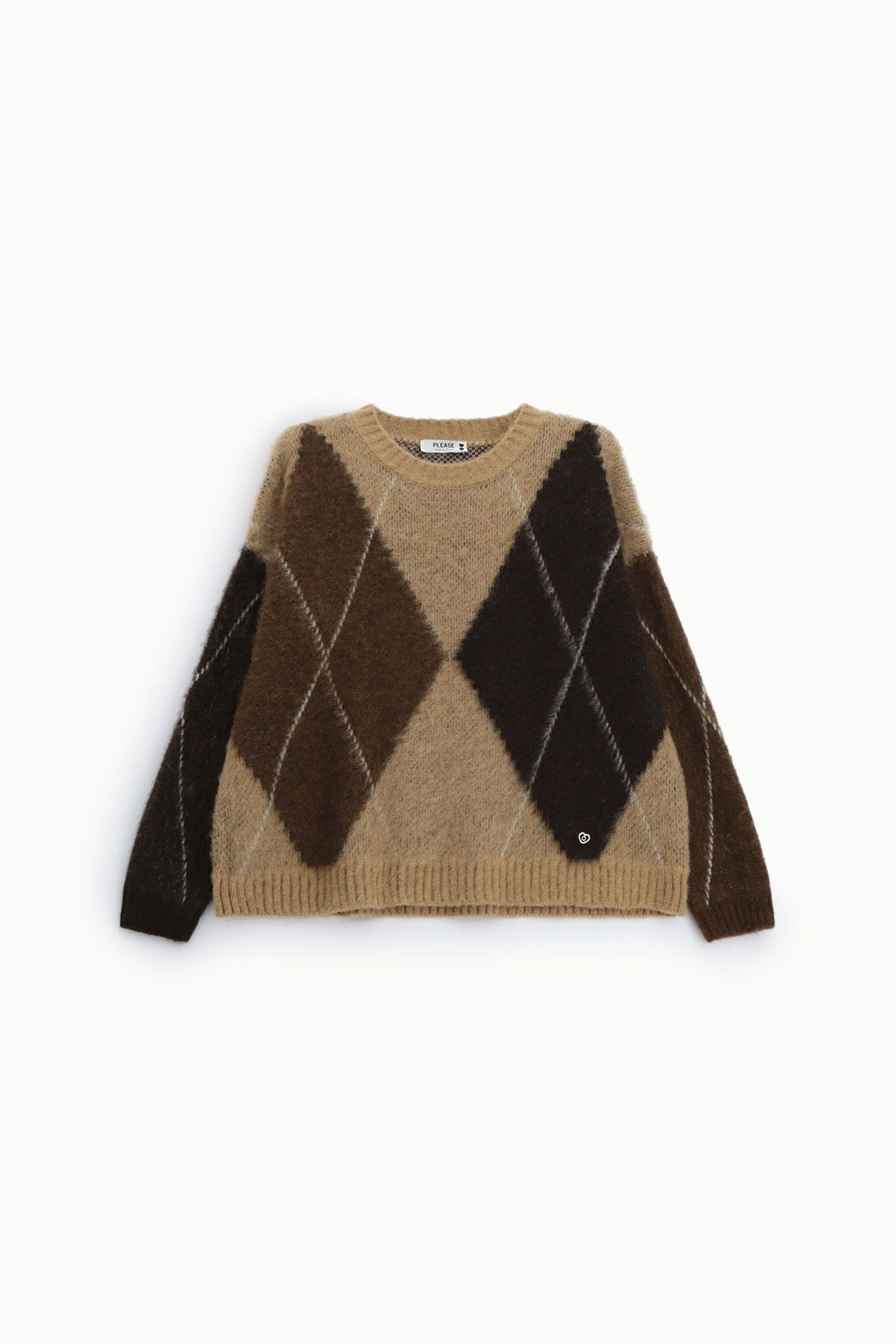 Maglione girocollo fantasia rombi Please - Tortora/Moro