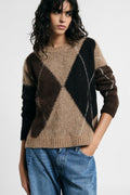Maglione girocollo fantasia rombi Please - Tortora/Moro