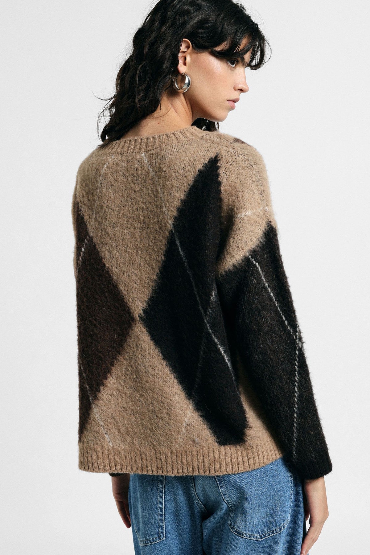 Maglione girocollo fantasia rombi Please - Tortora/Moro
