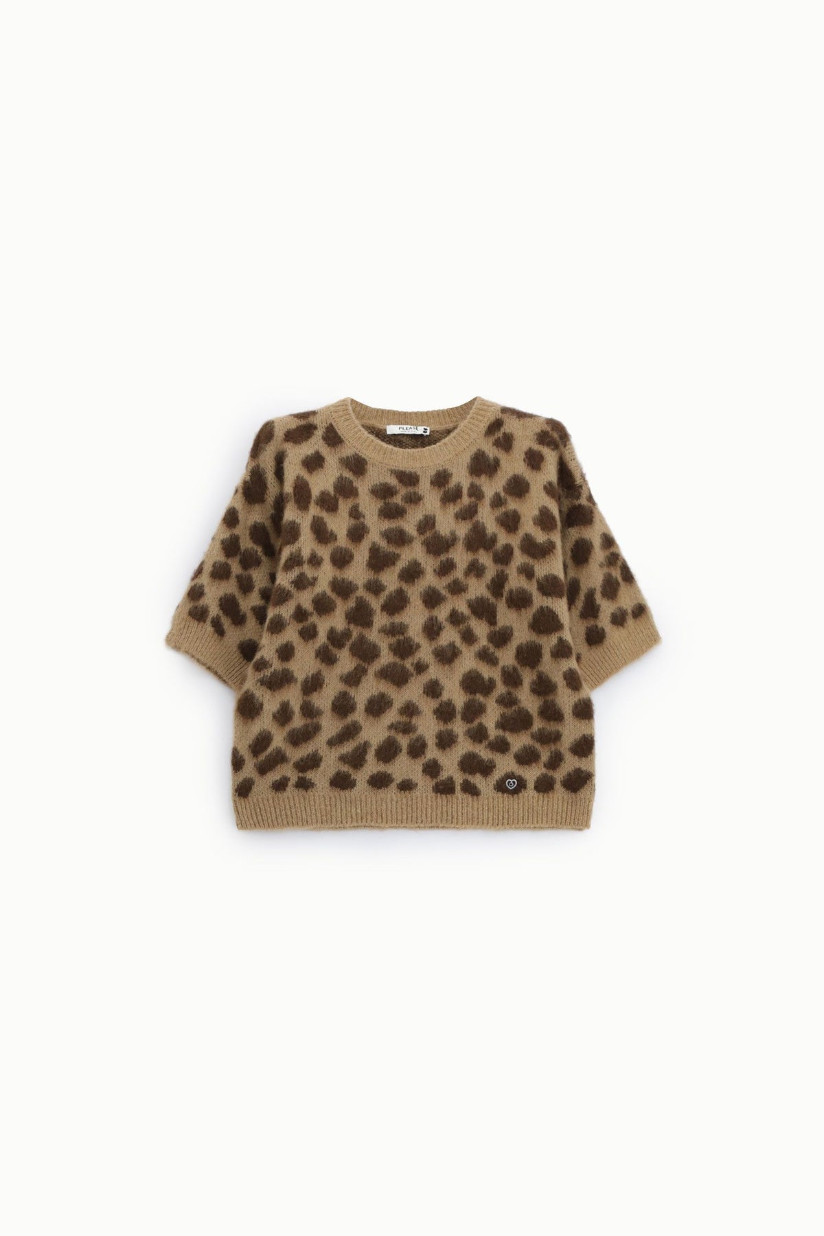 Maglione stampa animalier con maniche al gomito Please - Tortora/Moro