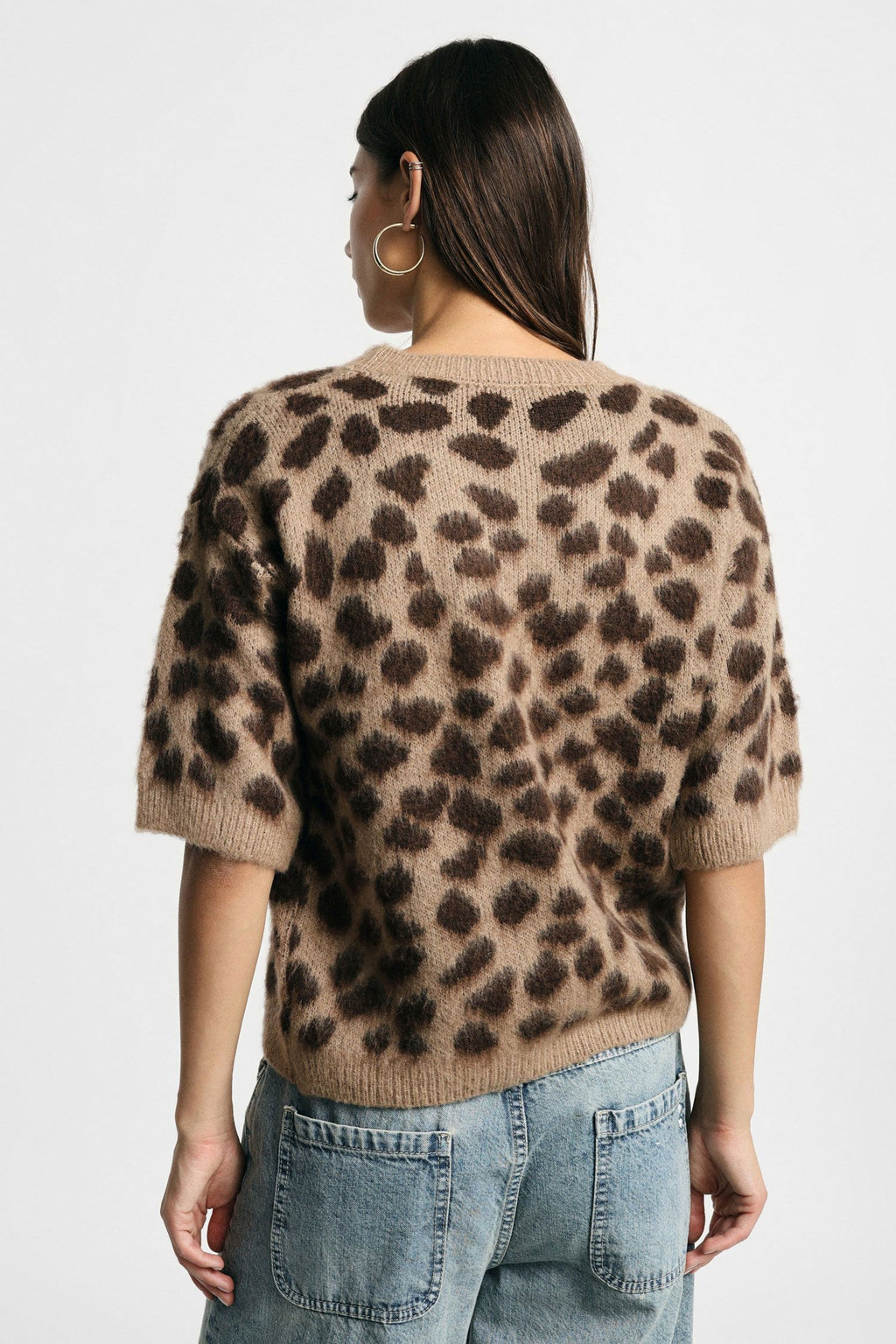 Maglione stampa animalier con maniche al gomito Please - Tortora/Moro