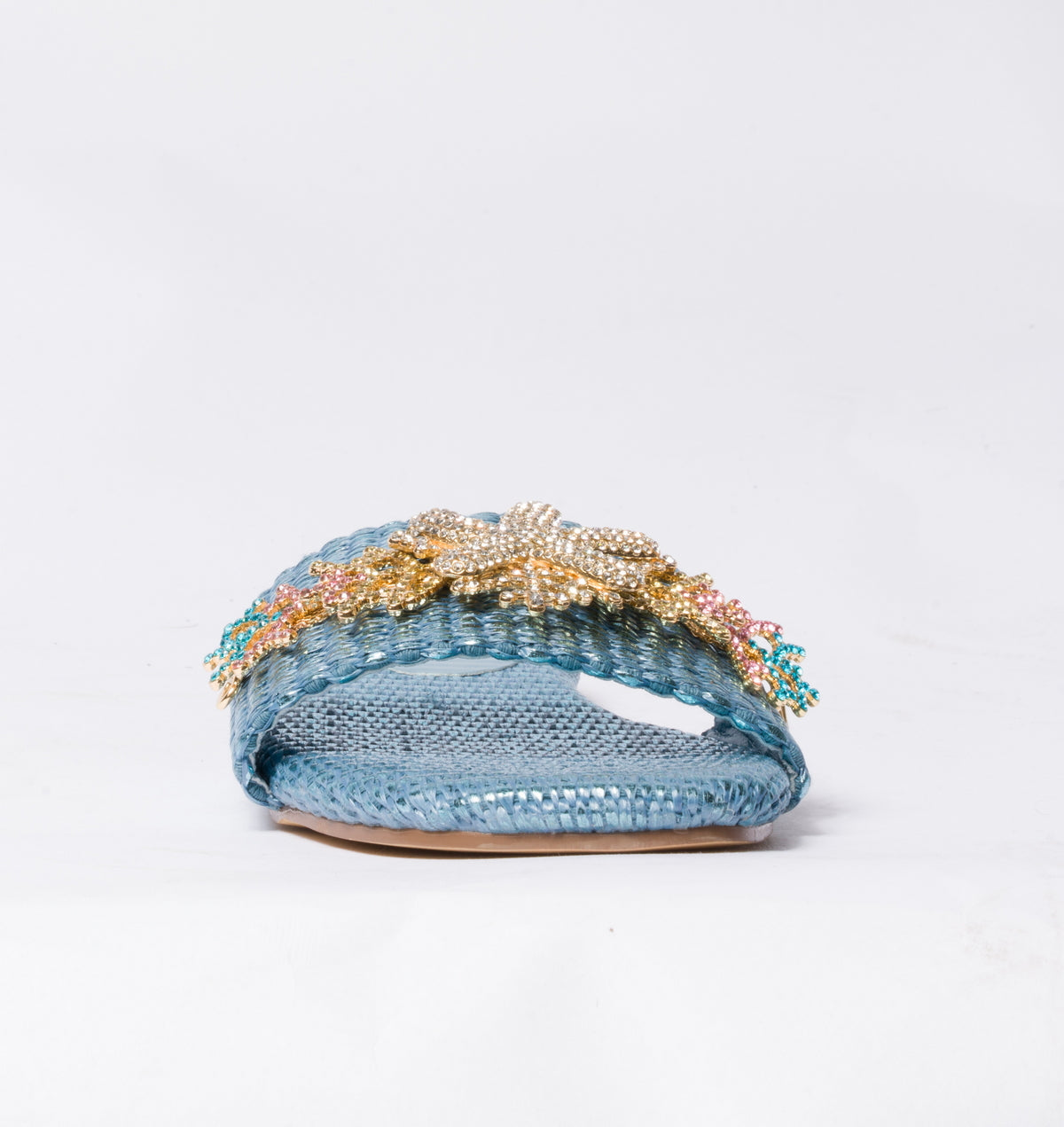 Ciabatta a fascia con decoro gioiello -  Azzurra