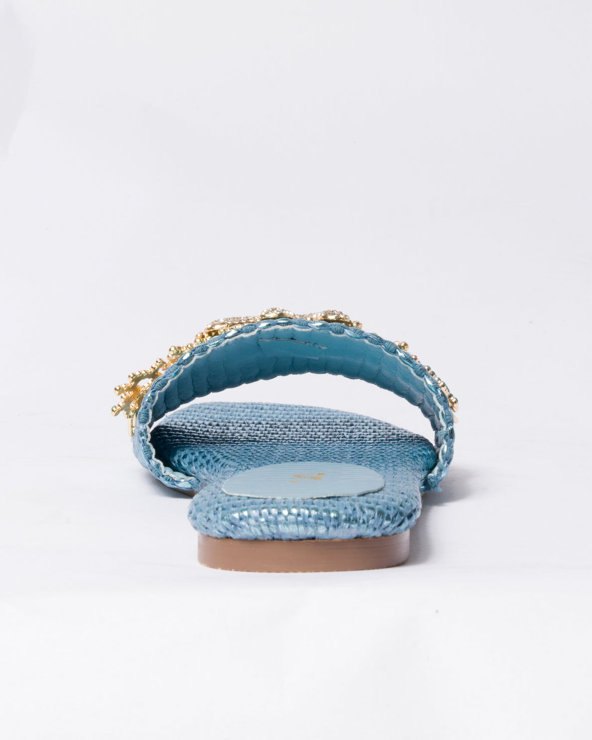 Ciabatta a fascia con decoro gioiello -  Azzurra