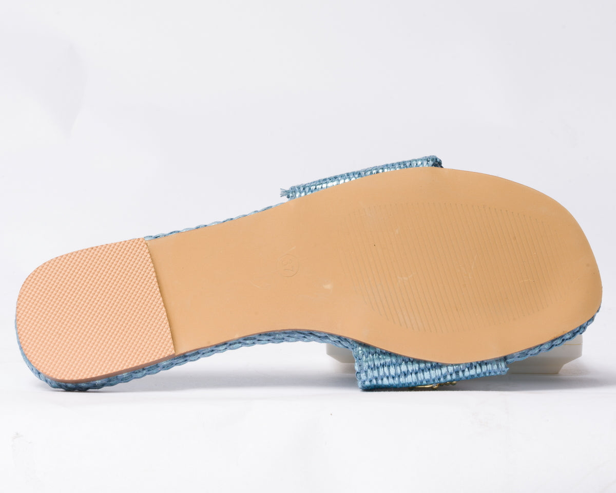 Ciabatta a fascia con decoro gioiello -  Azzurra