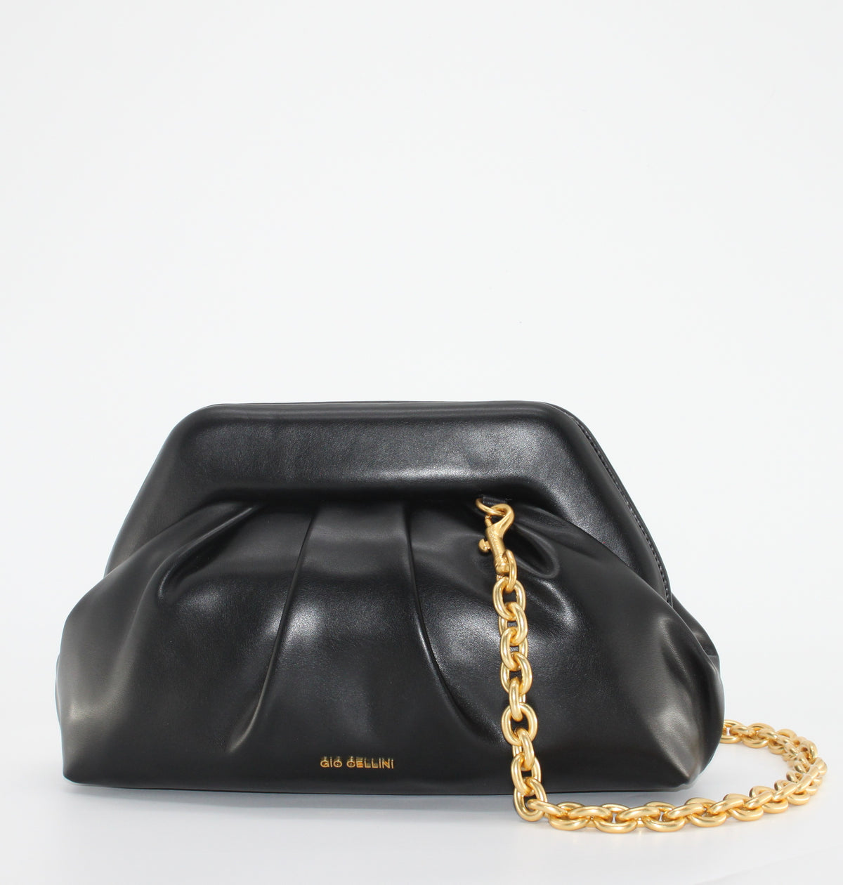 Borsa Clutch Giò Cellini Nera Drappeggiata con Chiusura Clic-Clac e Catena Dorata