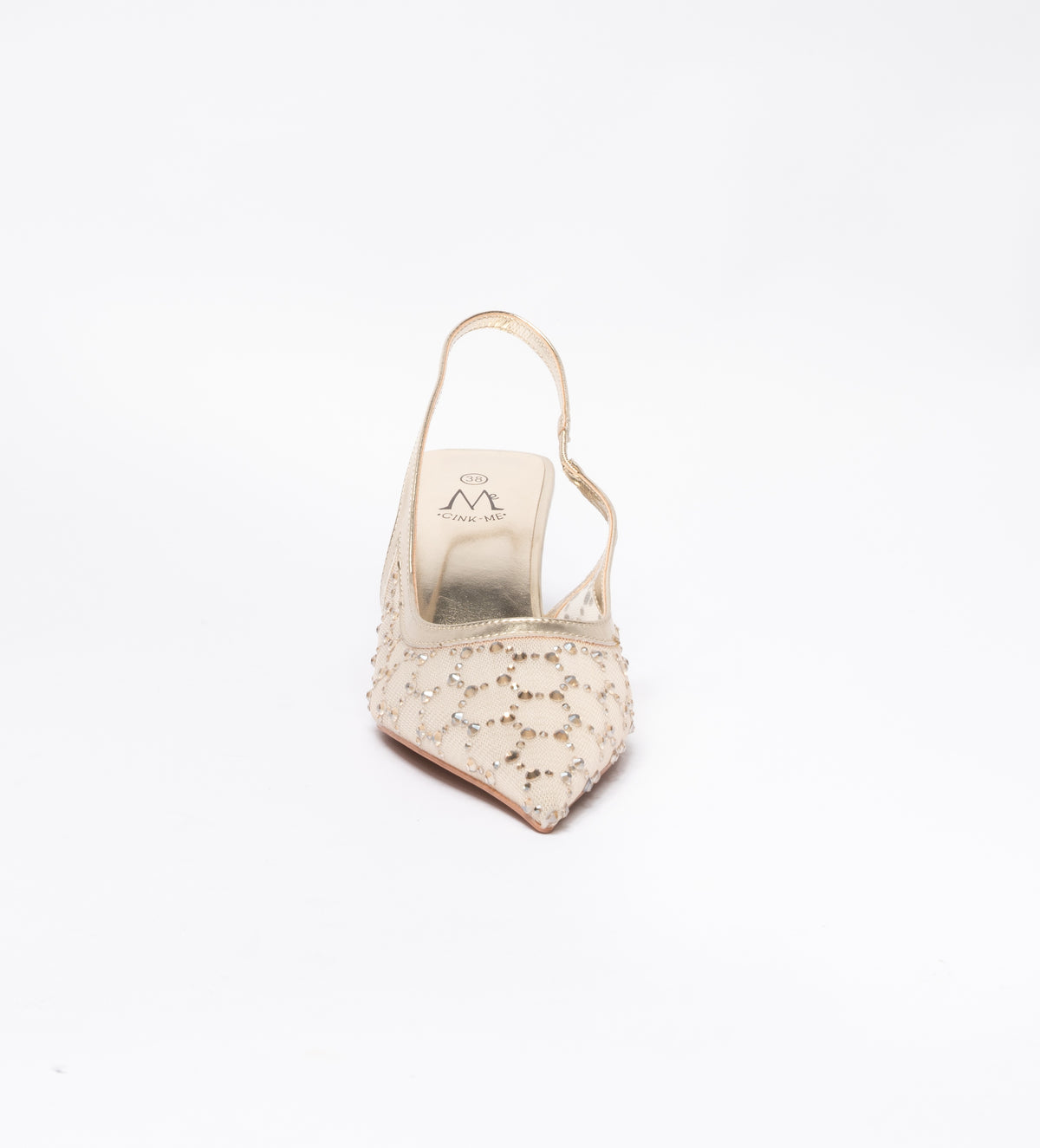 Decolleté a punta con strass-Beige