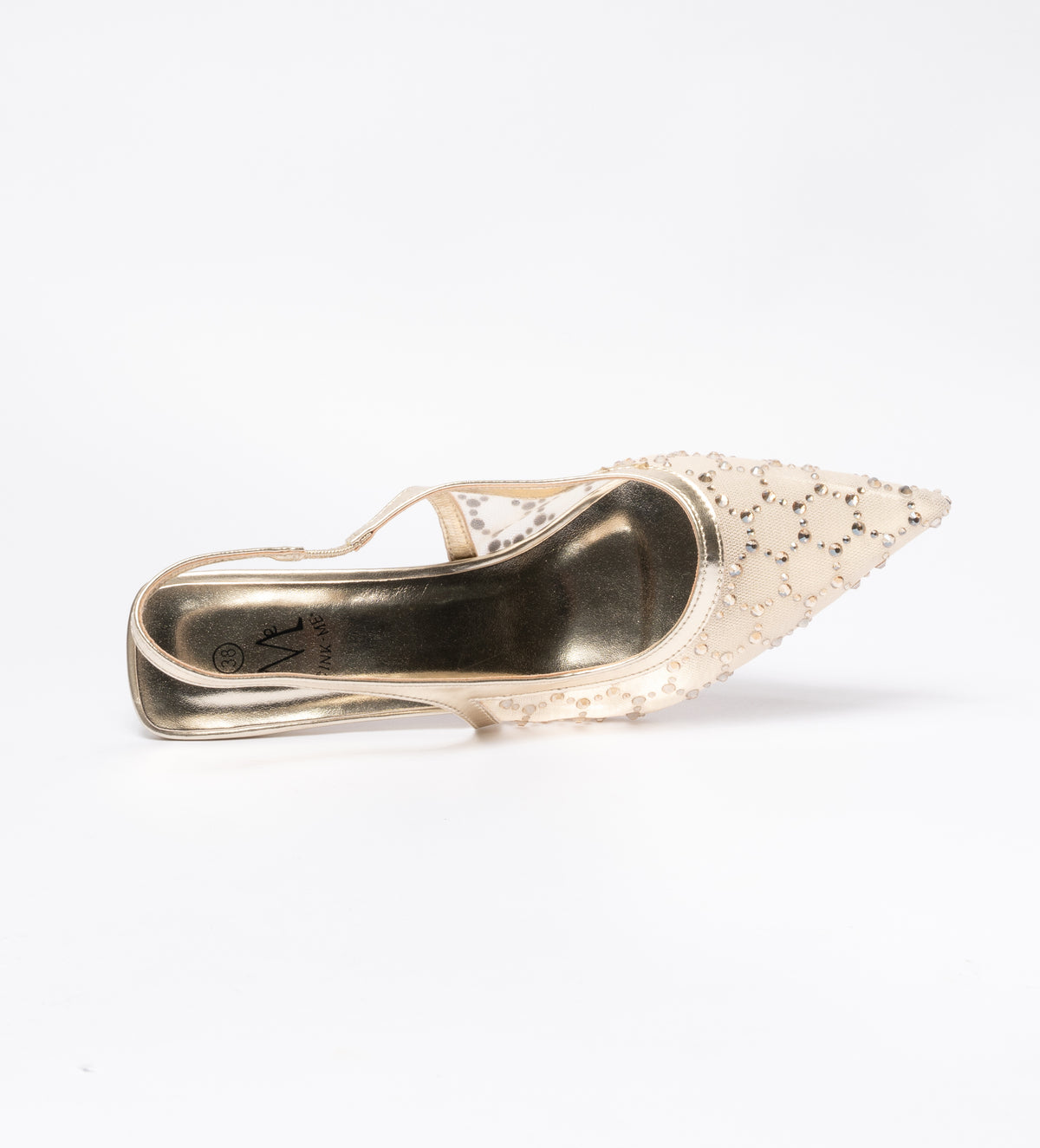 Decolleté a punta con strass-Beige