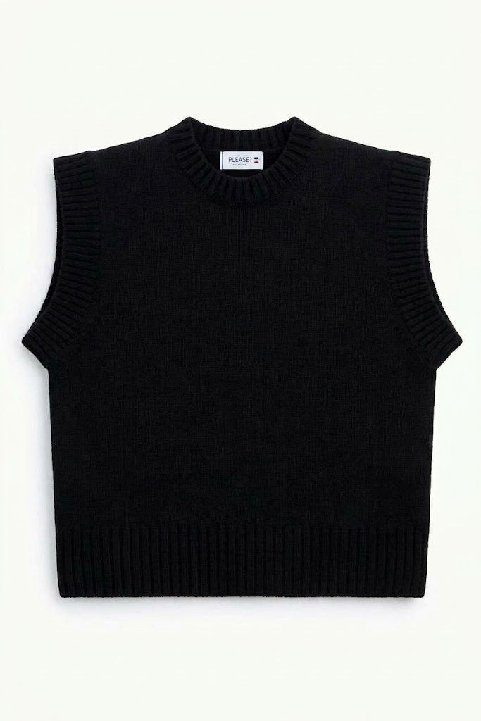 Maglione senza maniche con profili a costine Please - Nero