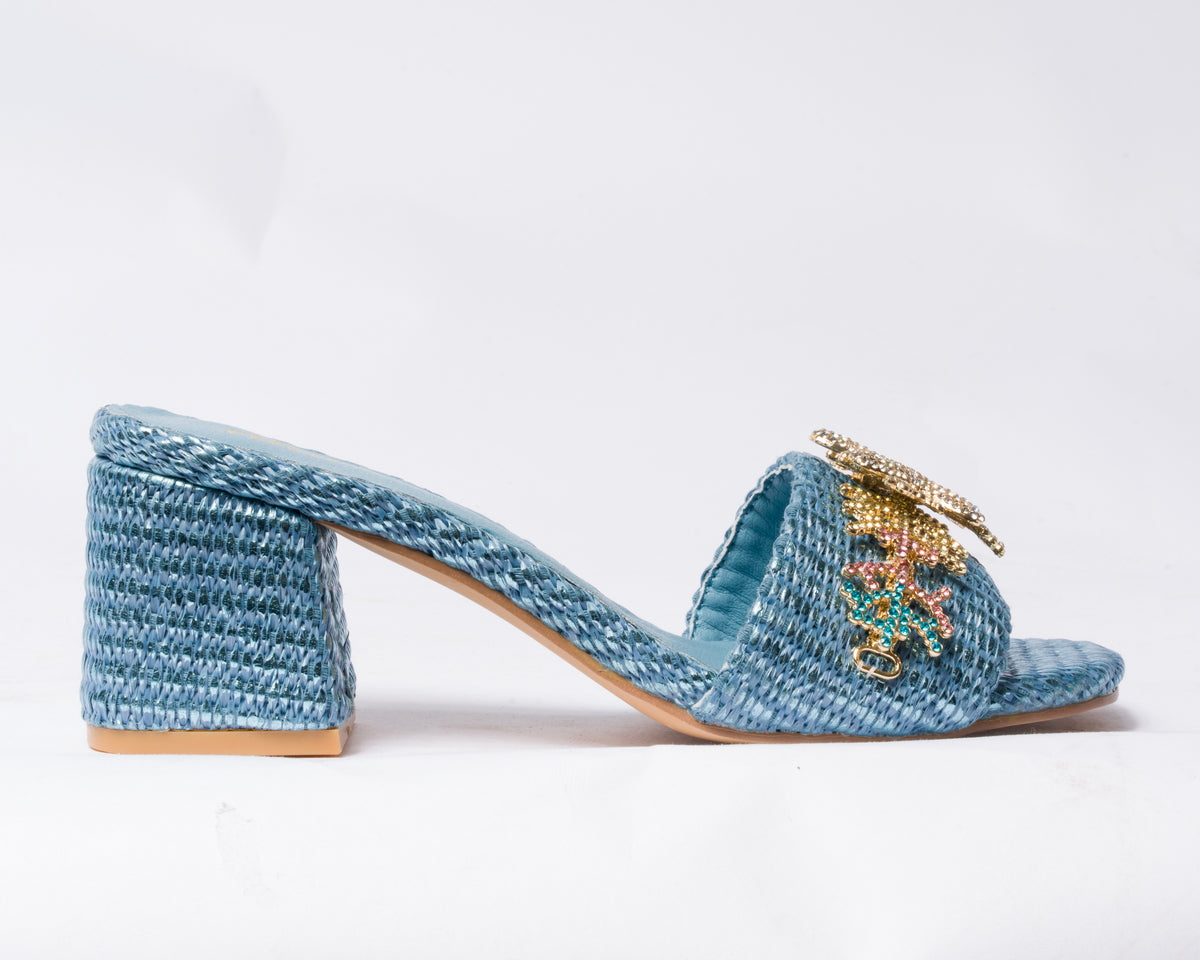 Sandalo a fascia con decoro gioiello - Azzurro