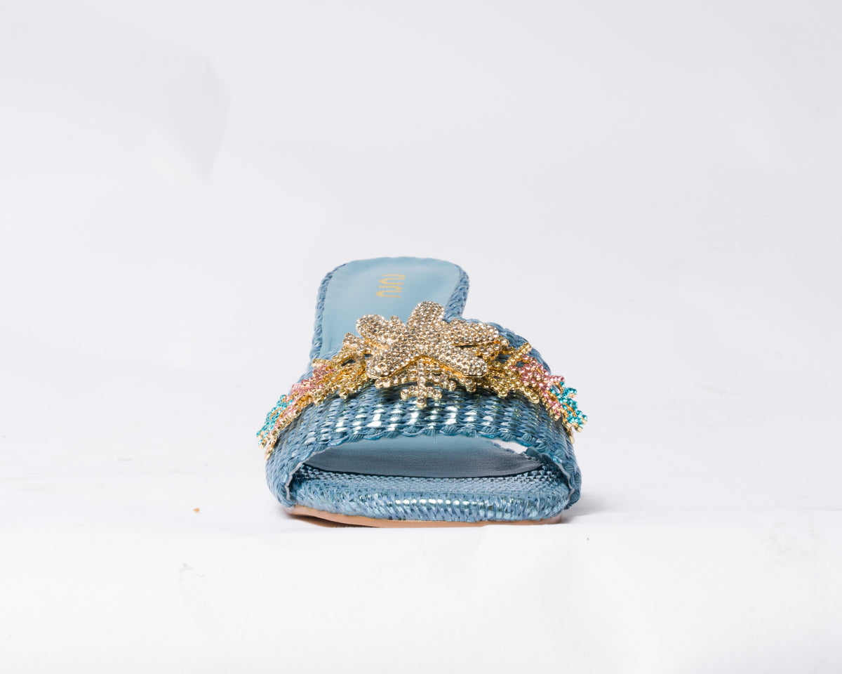 Sandalo a fascia con decoro gioiello - Azzurro