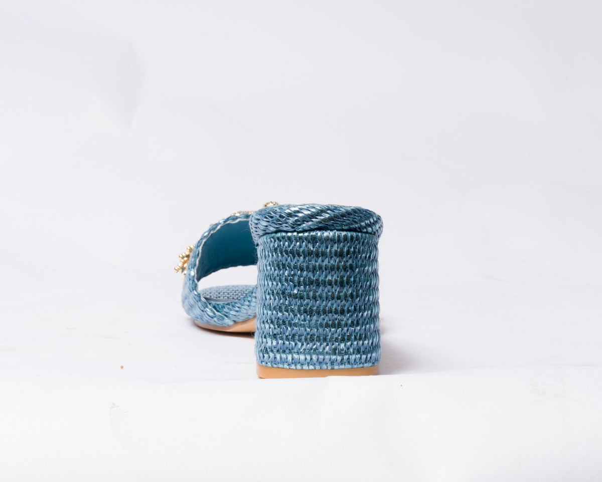 Sandalo a fascia con decoro gioiello - Azzurro
