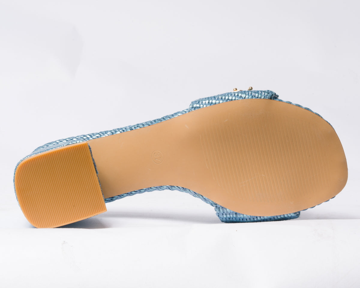 Sandalo a fascia con decoro gioiello - Azzurro