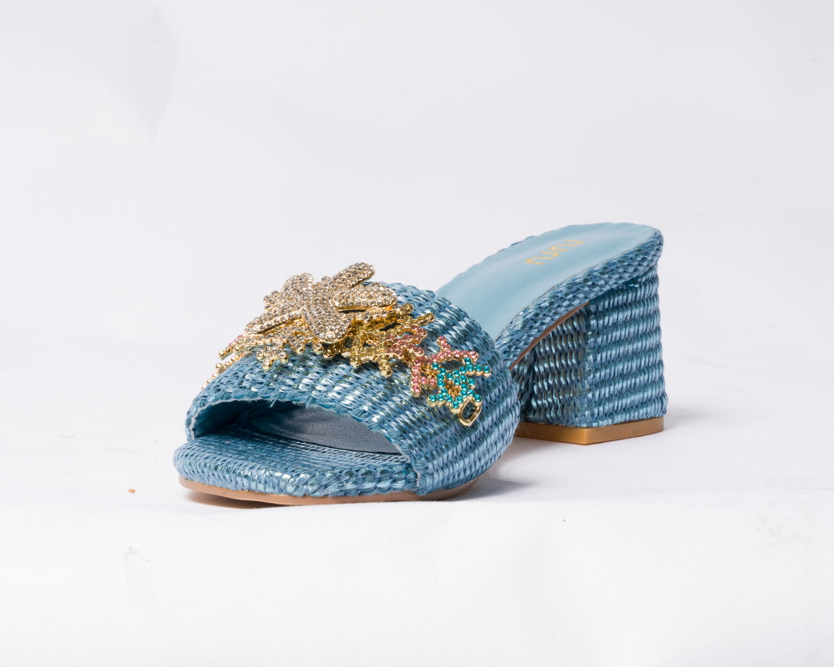 Sandalo a fascia con decoro gioiello - Azzurro