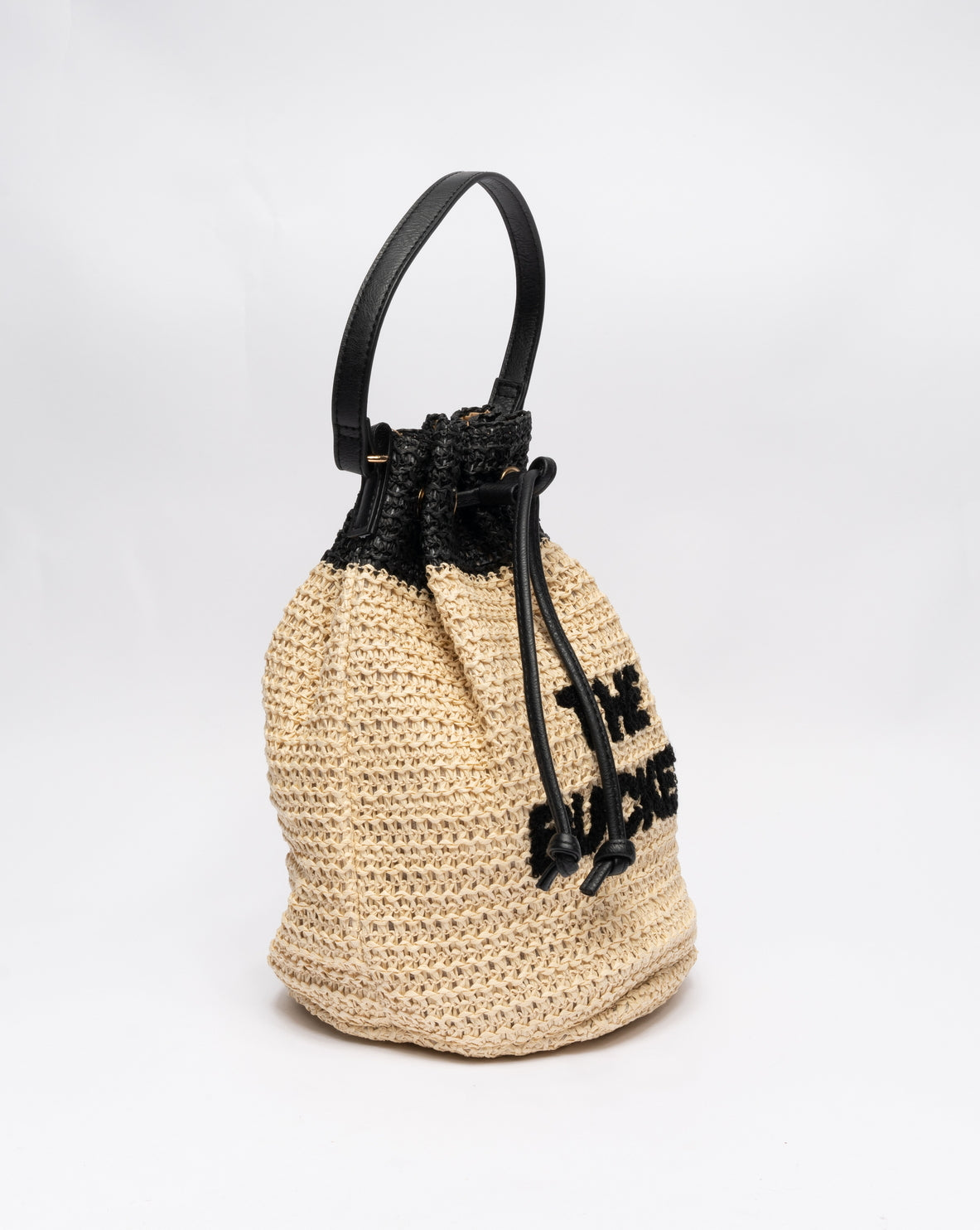Borsa secchiello in rafia - Nero/Corda