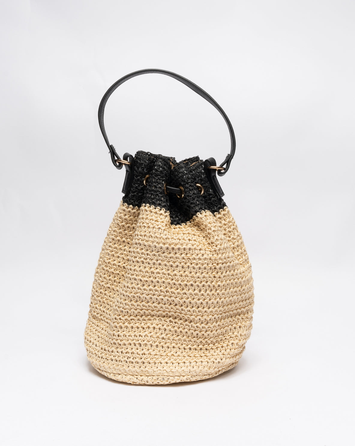 Borsa secchiello in rafia - Nero/Corda