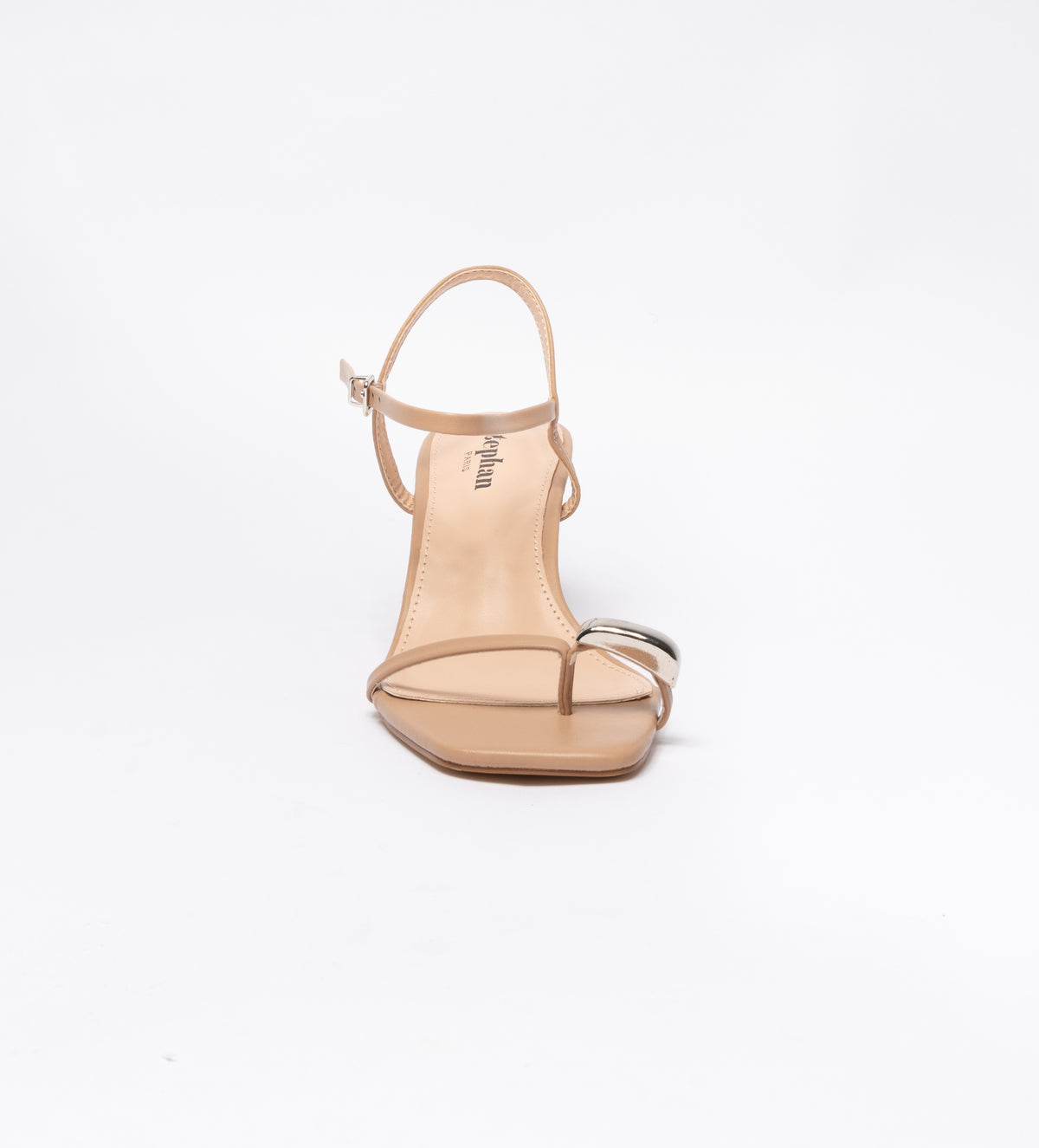 Sandalo in ecopelle con cinturino alla caviglia-Beige