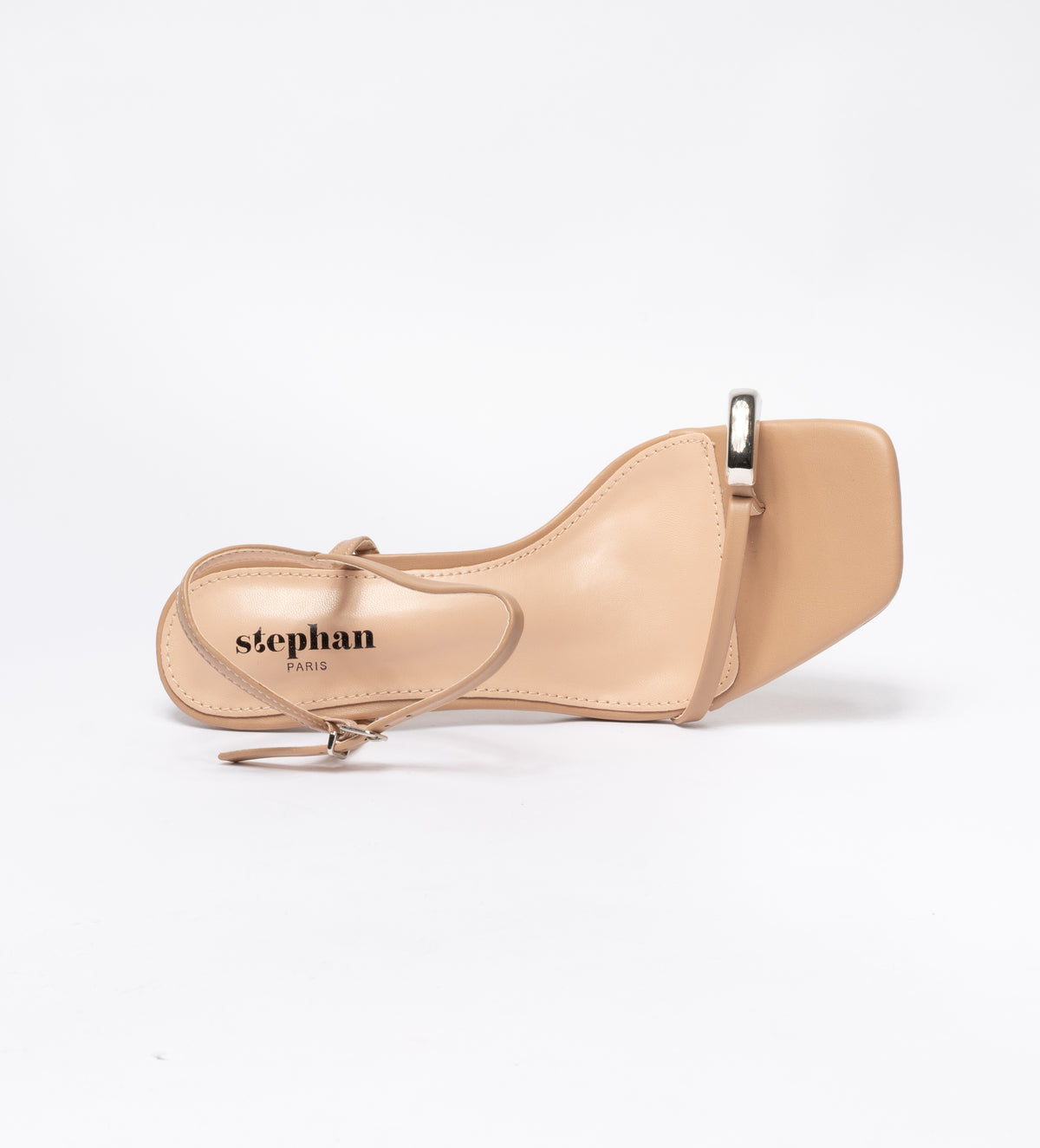 Sandalo in ecopelle con cinturino alla caviglia-Beige