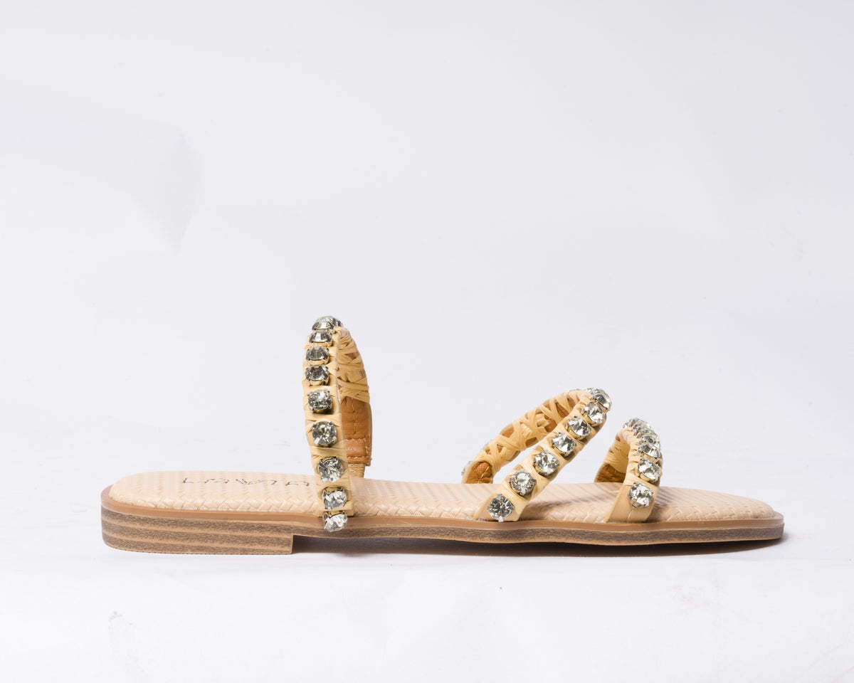 Ciabattina con fasce e brillantini - Beige
