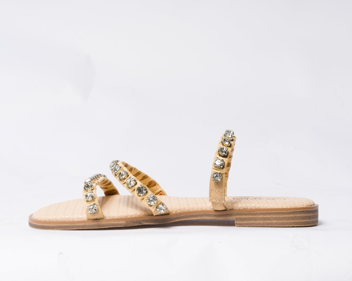 Ciabattina con fasce e brillantini - Beige