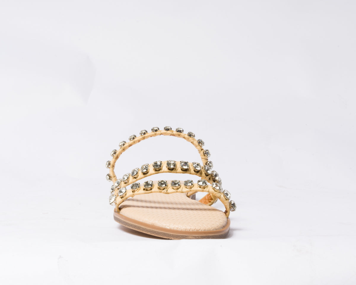 Ciabattina con fasce e brillantini - Beige