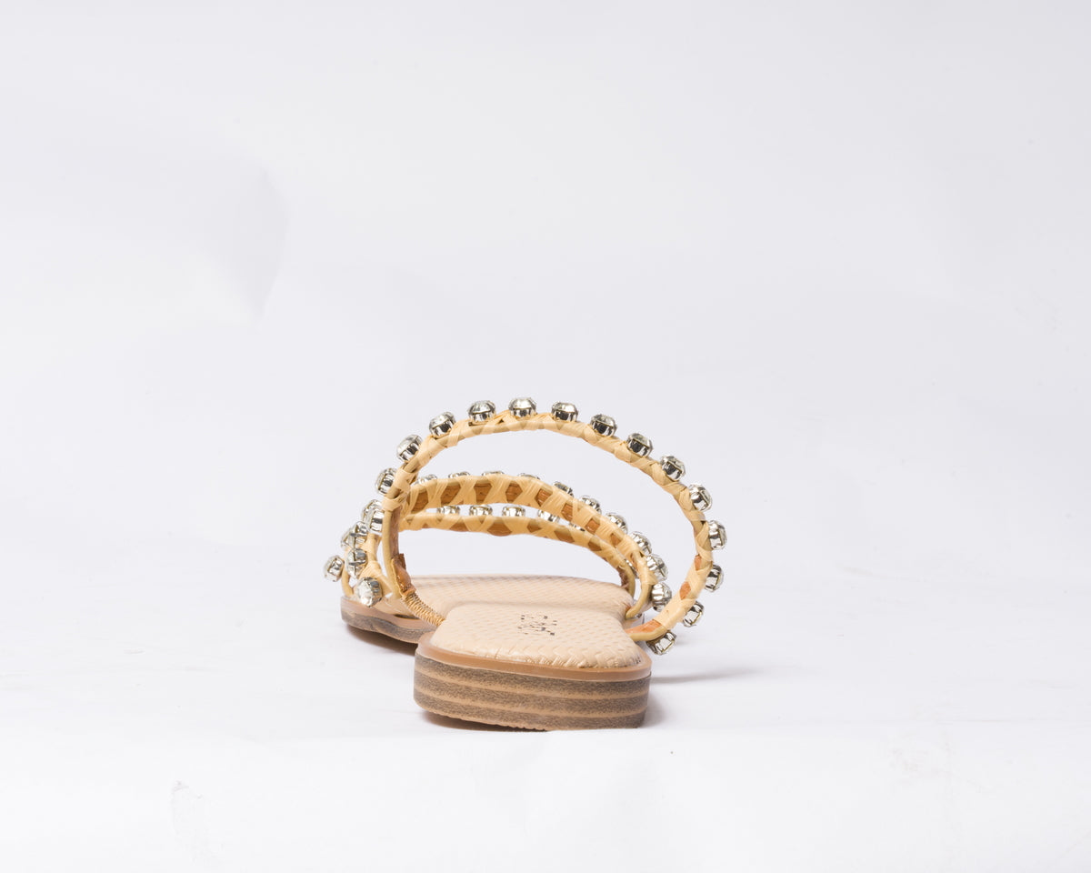 Ciabattina con fasce e brillantini - Beige
