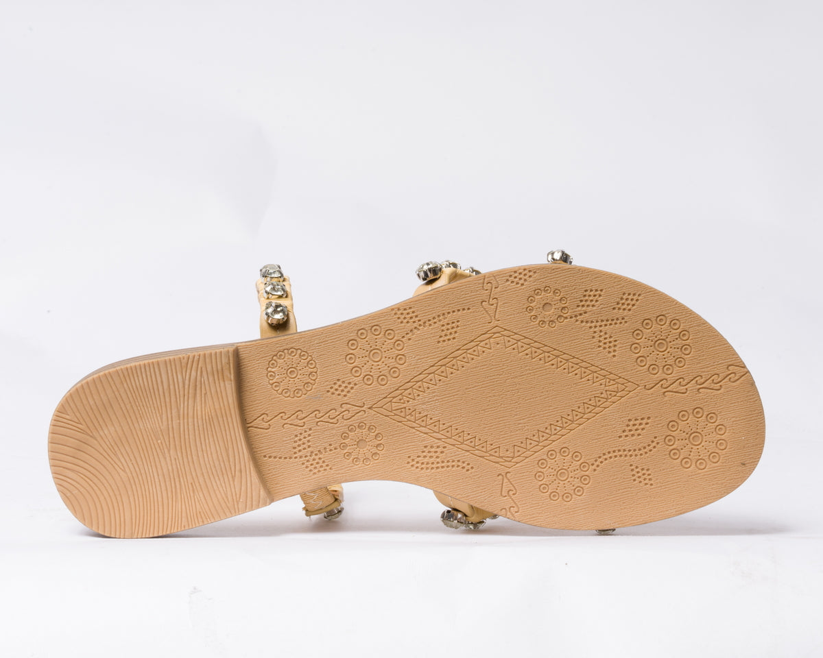 Ciabattina con fasce e brillantini - Beige