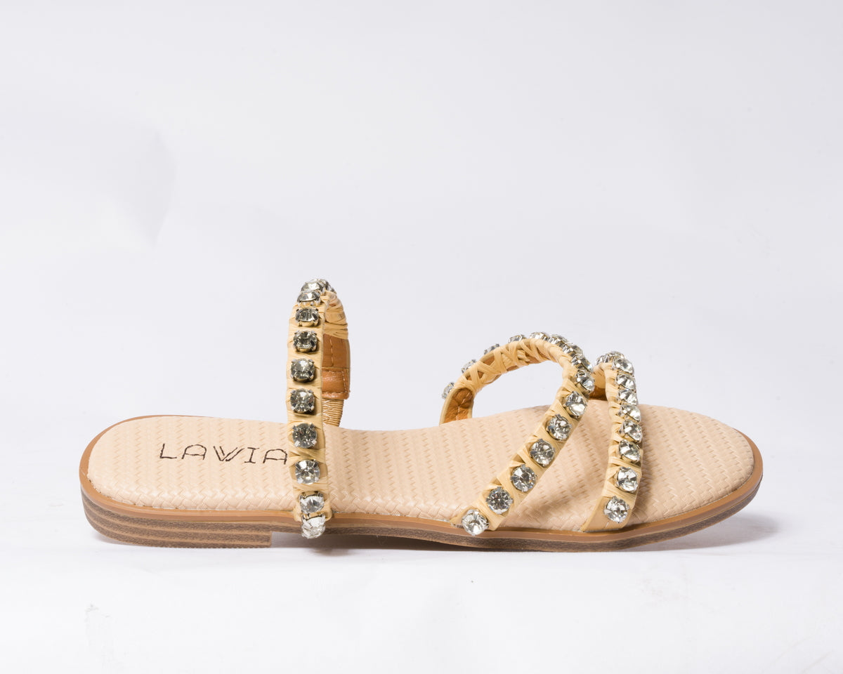 Ciabattina con fasce e brillantini - Beige