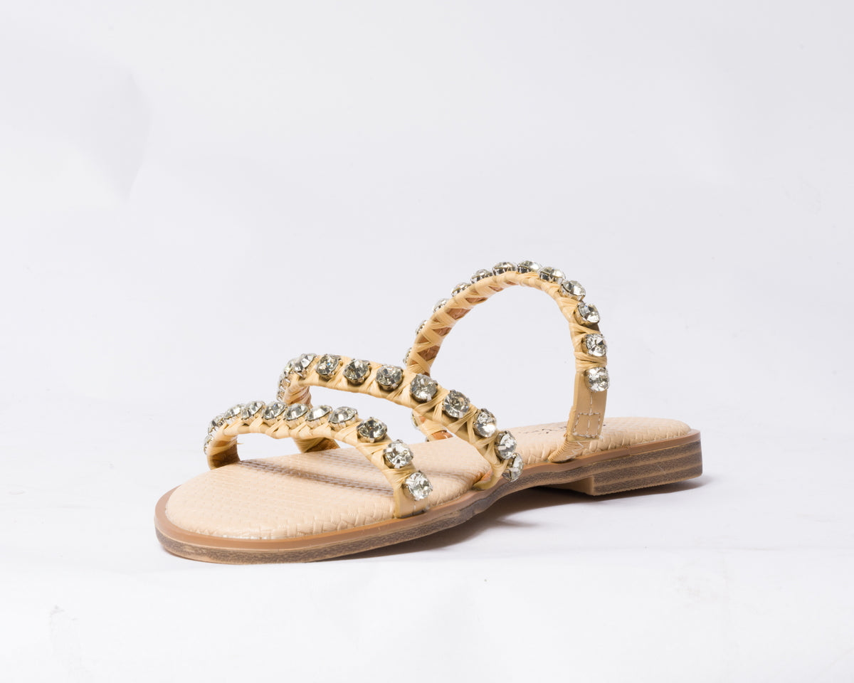Ciabattina con fasce e brillantini - Beige
