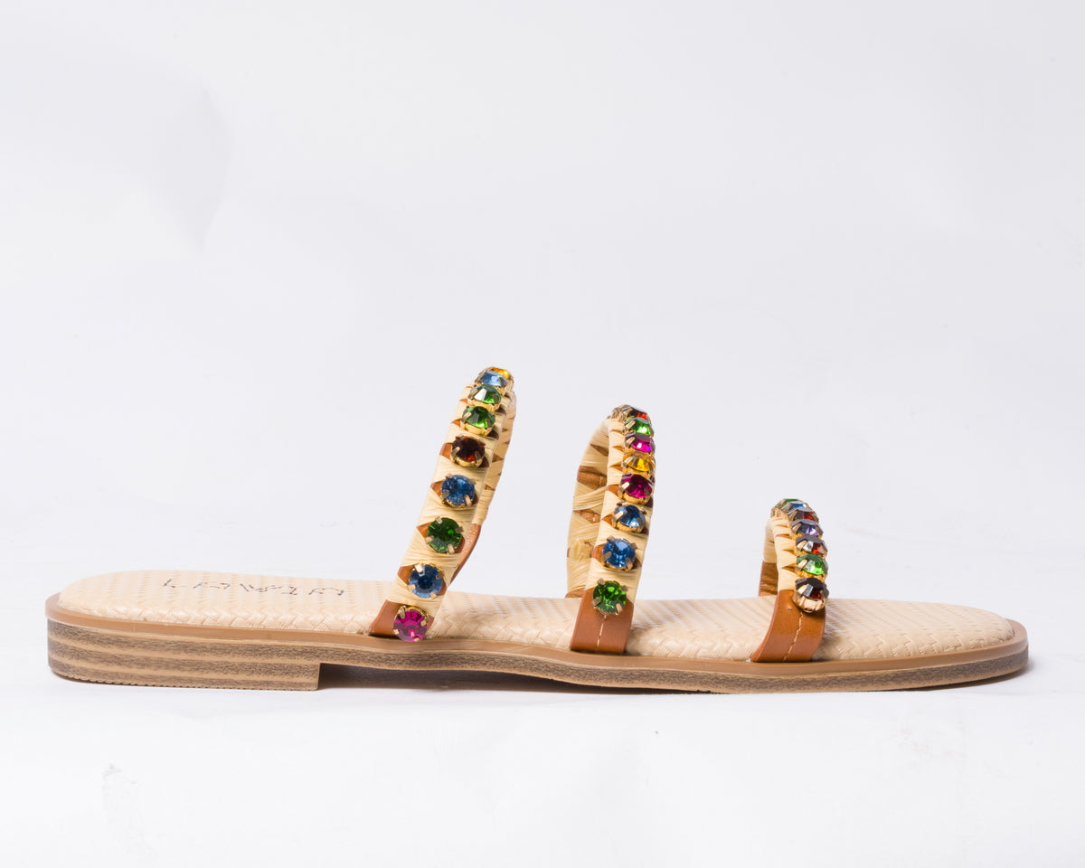 Ciabattina con fasce e brillantini - Multicolor