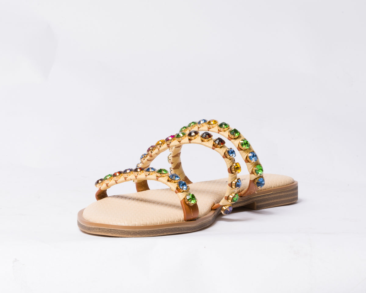 Ciabattina con fasce e brillantini - Multicolor