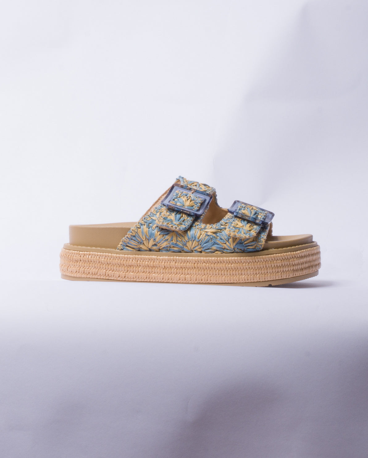 Sandalo con zeppa e doppia fascia - Blu