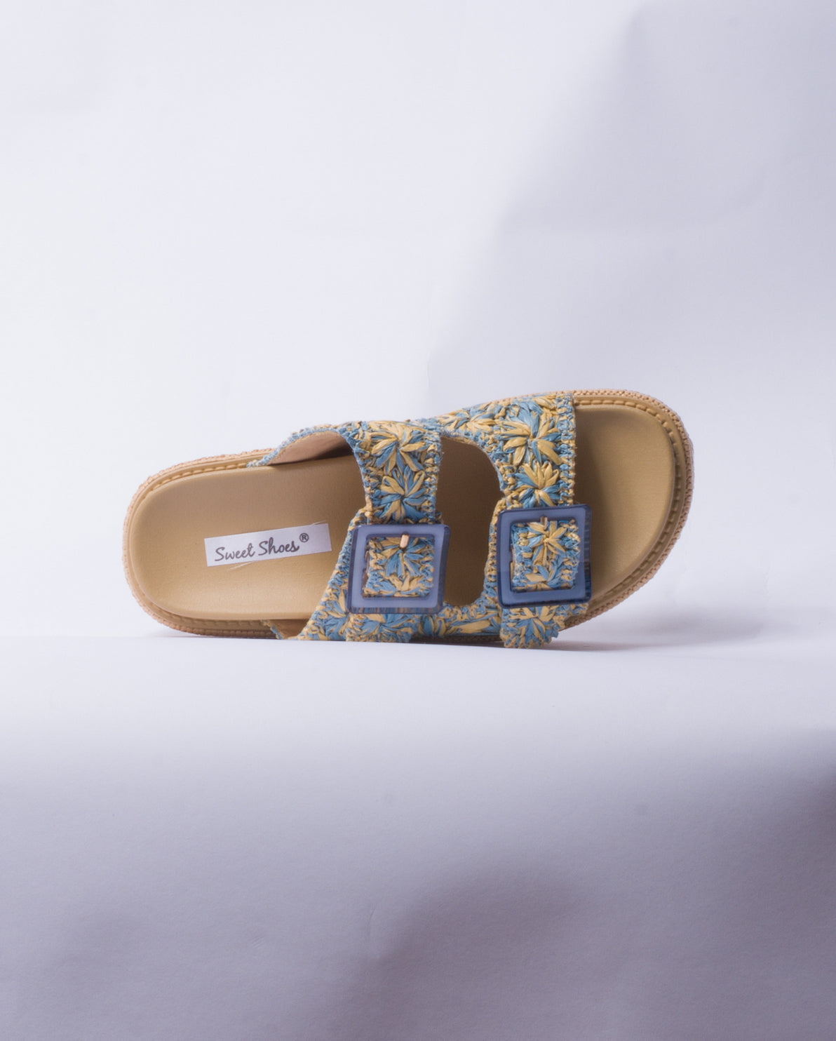 Sandalo con zeppa e doppia fascia - Blu