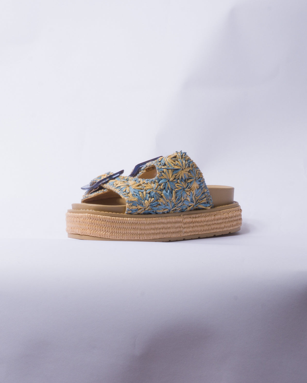 Sandalo con zeppa e doppia fascia - Blu
