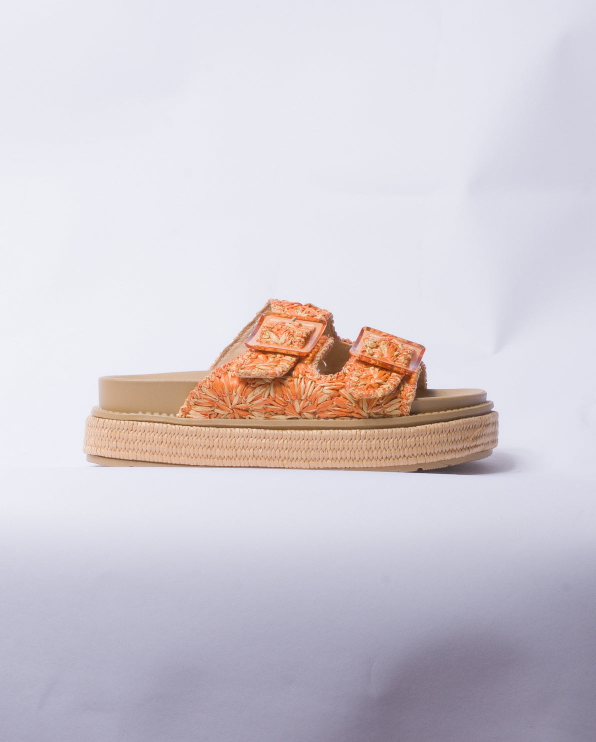Sandalo con zeppa e doppia fascia - Arancio