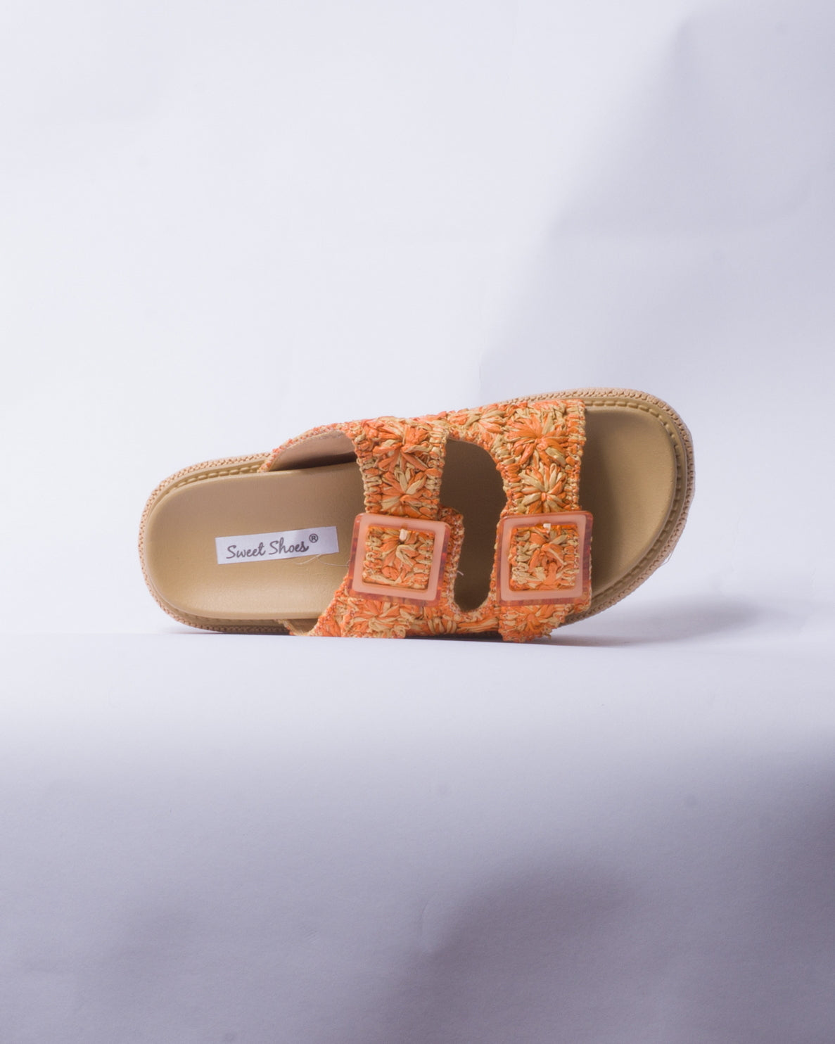 Sandalo con zeppa e doppia fascia - Arancio