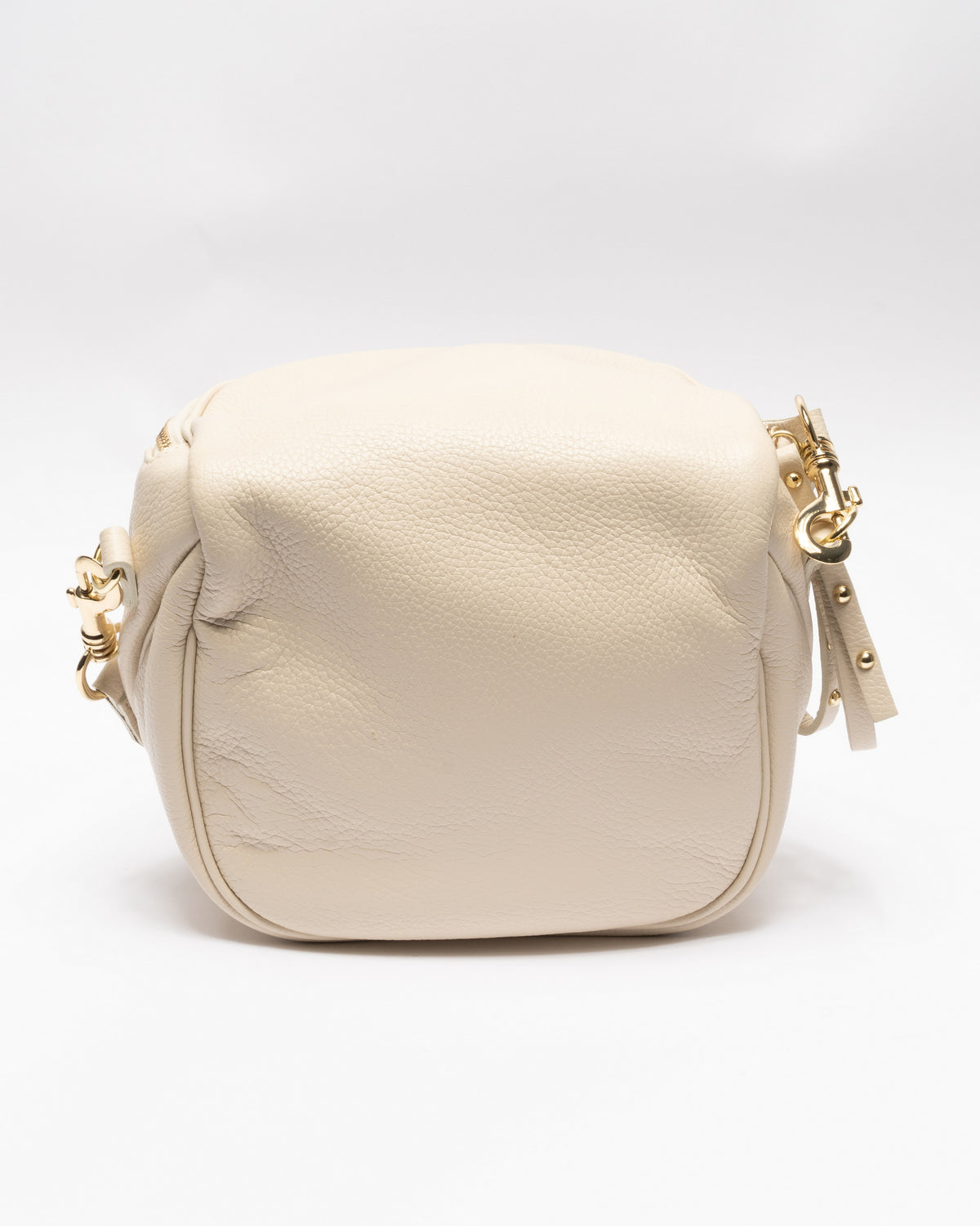 BEIGE | Borsa in vera pelle con borchie dorate modello marsupio