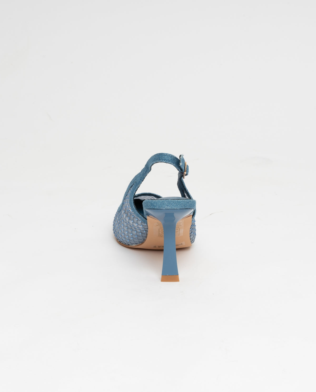 Scarpe a punta slingback tacco comodo in rete ecopelle ricoperta di strass - bliue denim