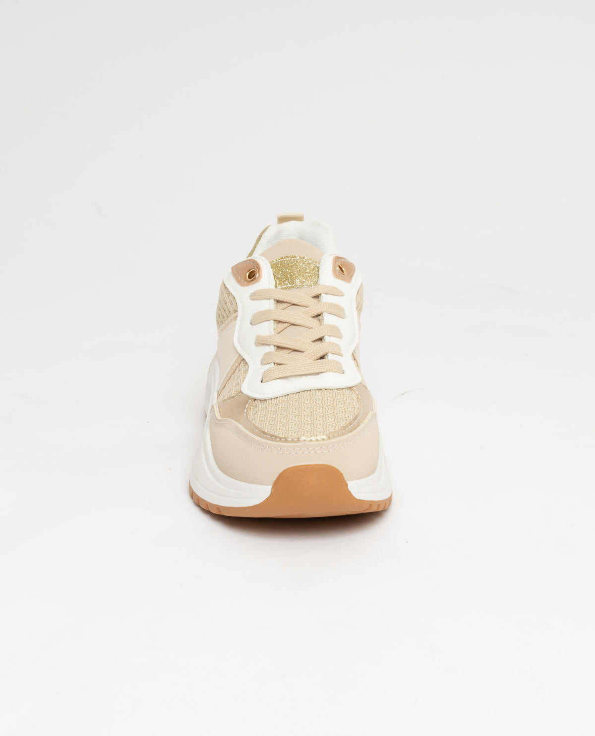 Sneakers allacciate beige con inserti oro beige e bianco