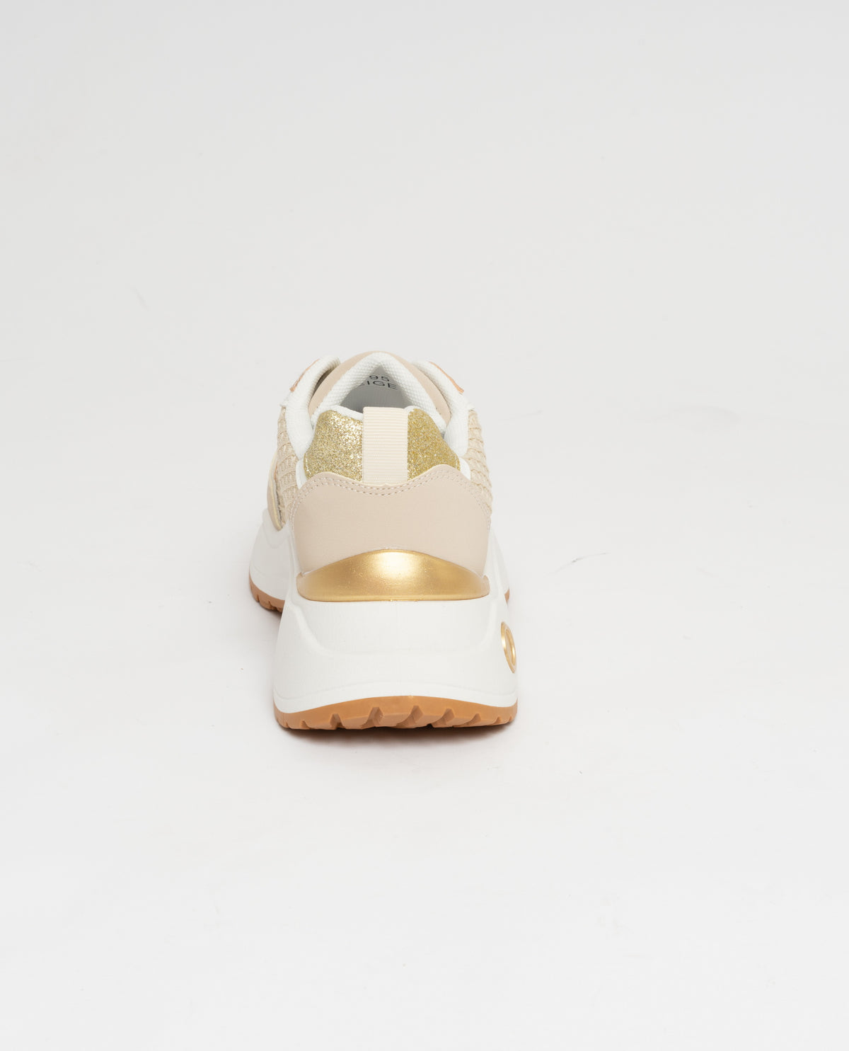 Sneakers allacciate beige con inserti oro beige e bianco